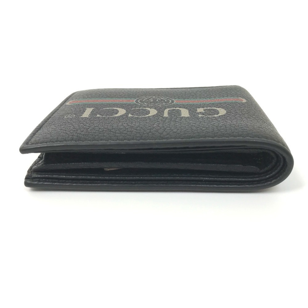 GUCCI 496316 Printed Compact Wallet Bi-fold Leather Men's Black E-240626-5 - Picture 4 of 13